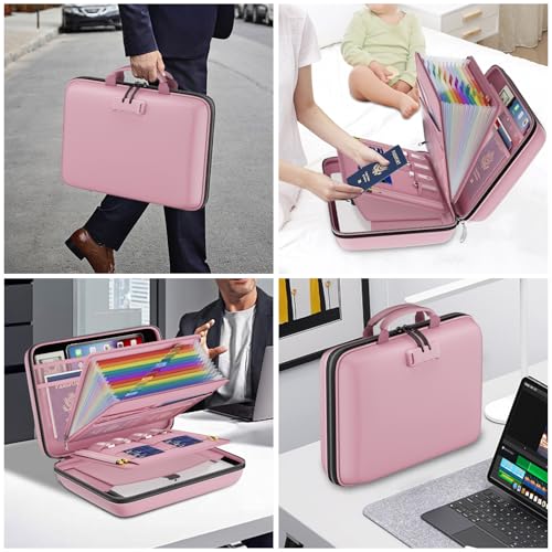 Fireproof File Organizer with Lock (15.5" x 11.5" x 3"(colorful) / Pink)