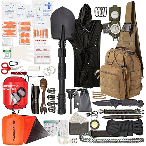 Emergency Survival Kit with First Aid Gears and Supplies (Army Tan)