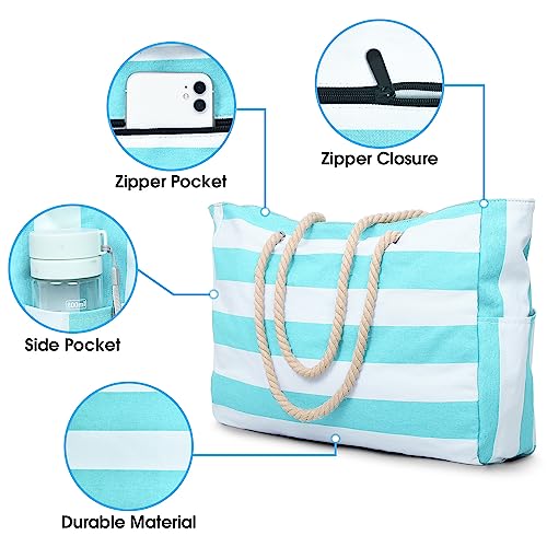 Beach Bags for Women Large Waterproof Beach Tote Bag Zipper Beach Bags Waterproof Sandproof Swim Pool Bag Large Tote (Lake Green)