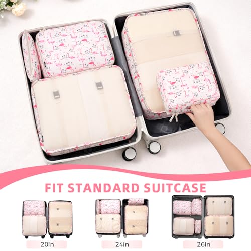 8 Set Packing Cubes Luggage Packing Organizers for Travel Accessories (Pink Flamingo / 8 Set)