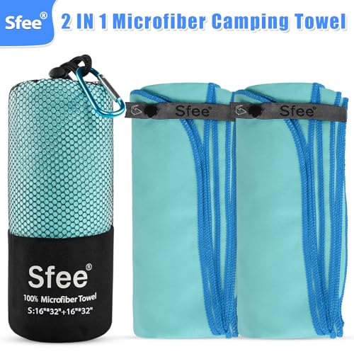2 Pack Microfiber Travel Towel (S 32" x 16"+ 32" x 16" / Mint)