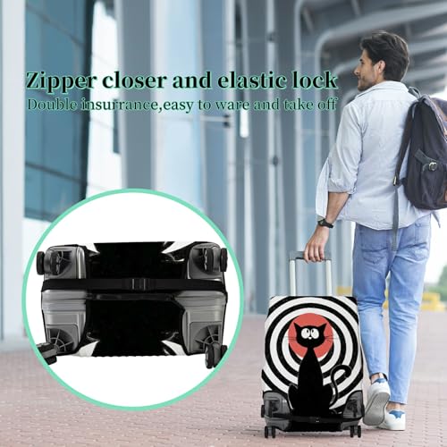Luggage Cover Suitcase Protector Plus 1 Luggage Tag (Pop Art Black Cat / XL)