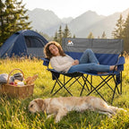 Double Camping Chair Compact Folding Loveseat with Cup Holders (Blue Loveseat / 1pc)