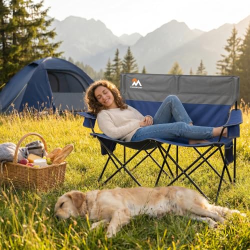 Double Camping Chair Compact Folding Loveseat with Cup Holders (Blue Loveseat / 1pc)