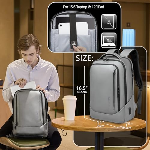 Laptop Backpack for Men for 15.6 Inch Computer Bag with USB A&C Charger (Grey / 15.6 inch)