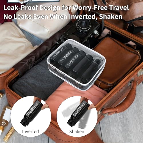 Travel Bottles for Toiletries 10PCS 100ml (A-3.4oz-Black-3label1blank / Black)