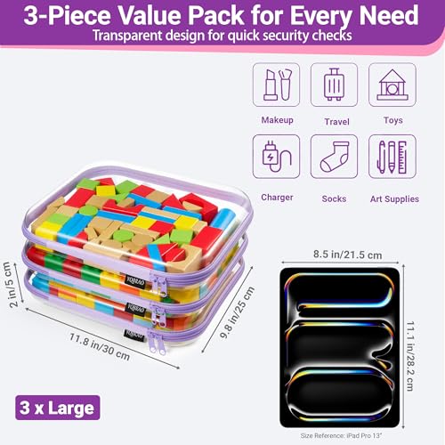 Clear Hard Shell Zipper Cases (Purple / 3 Pack(L))