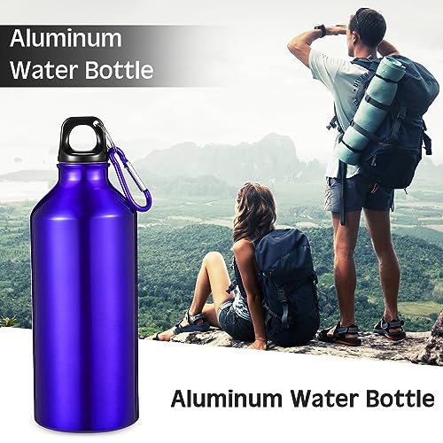 10 Pcs Aluminum Water Bottle 20 oz Reusable Bottles Lightweight Leak Proof Aluminum Sports Travel Bottles with Twist Cap Buckle for Gym (Blue)