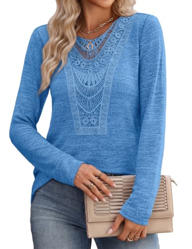 Tops for Women Fall Shirt Long Sleeve Work Blouse Dressy Casual Deep Blue M (Medium / Deep Blue)