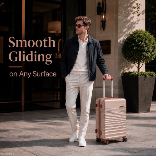 Carry On Luggage 22x14x9 Airline Approved Suitcase with Wheels (Champagne Gold / 3 Piece Sets (20/BP/TB))