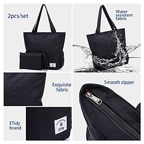 Large Capacity Foldable Tote Bag with Zipper (Navy)