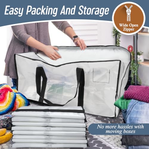 6 Pack Extra Heavy Duty Large Moving Bags Strong Zipper (Semi-Transparent / 6 Pack)