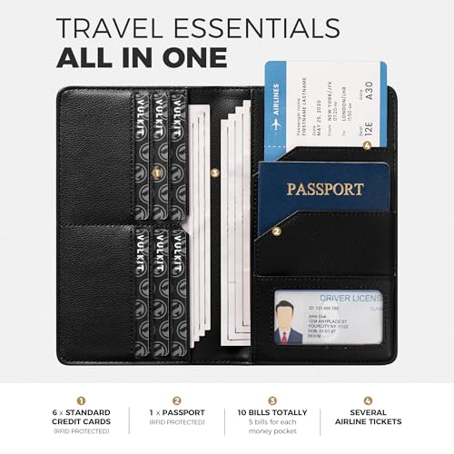 Passport Wallet for Travel RFID Blocking Premium Leather (Top Grain Black)