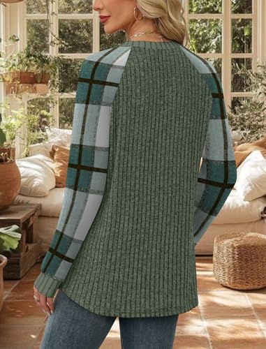 Womens Tops St Patricks Day Shirt Women Winter Clothing Fall Tunics Long Sleeve Sweaters for Women Fall Clothes Comfiest Airport Outfits Business Casual Travel Cozy Fall Fashion Plus Size Maternity (Small / 08-green Plaid)