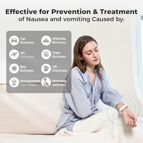 Fashion FDA Cleared Relieve Nausea Electrode Stimulator Morning Sickness Motion Travel Sickness Vomit Relief Rechargeable No Gel Drug Free Wrist Bands Without Side Effects (Pink)