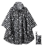 Rain Poncho Jacket Coat Hooded Zipper Style for Women (One Size / Black/White Flower)