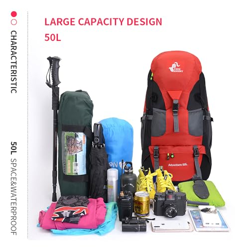 50L Hiking Backpack (50L / Red - No Shoe Compartment)
