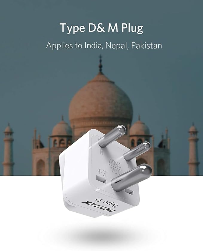 BESTEK India, South Africa Travel Plug Adapter, Grounded Universal Type D Plug - Image 7