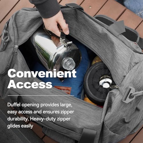 40L Foldable Duffle Bag for Travel Men & Women Carry On 22"x14"x9" Airline Approved (Textured Grey / 40L)