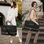 Weekender Bag for Women 21.5" Travel Duffel Large Carry On Bag 3PCS (Large / 6-Black)