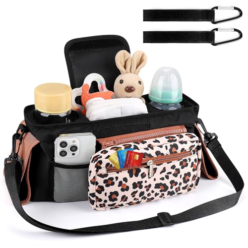 Universal Stroller Organizer with Insulated Cup Holder (Leopard / Classic Organizer)