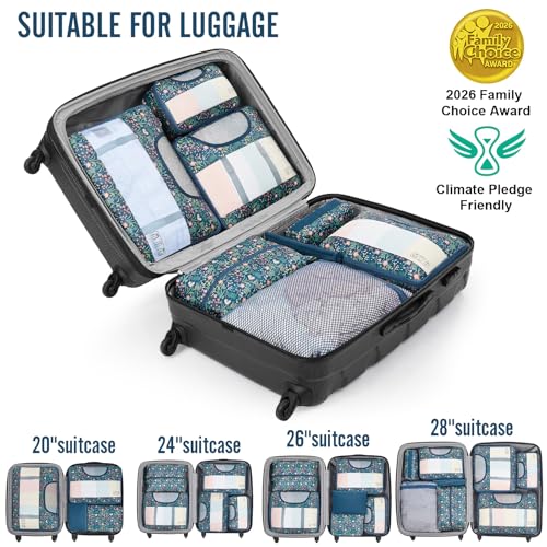 10 Set Packing Cubes for Travel Essentials (08 Navy Flower)