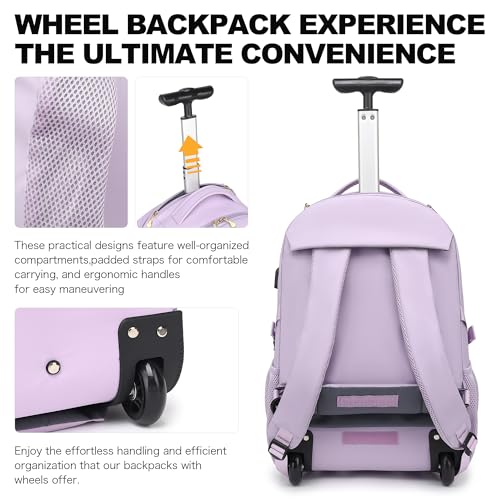 Rolling Backpack for Women (17.3 inches / Purple)