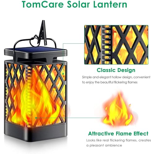 Solar Lanterns Outdoor (Dancing Flame / 2 Pack Black)