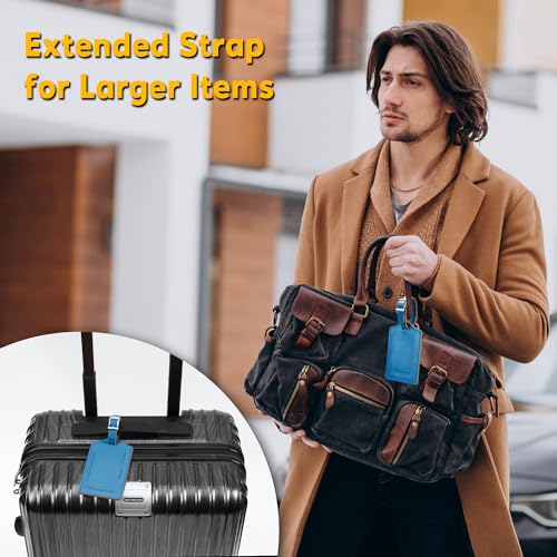12 Pack Leather Luggage Tags for Suitcases Travel Tags (Blue)