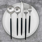 Black Handle Matte Silver Silverware Set (Service for 1 / Black Handle Silver)