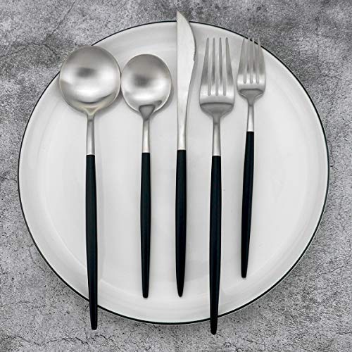 Black Handle Matte Silver Silverware Set (Service for 1 / Black Handle Silver)