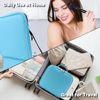 Travel Makeup Bag with LED Mirror and 10x magnifying glass with 3 Lighted Settings (Blue / With LED Mirror and 10x Magnifying Glass)