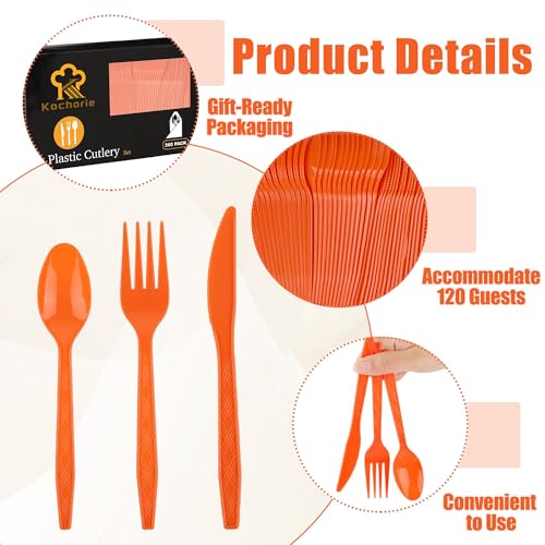 360 Pieces Fall Thanksgiving Plastic Cutlery Set (Orange)