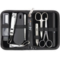 brand quality 10 piece manicure pedicure grooming kit set for professional finger & toe nail care tweezers file clipper fashion leather case in gift box (BLACK)
