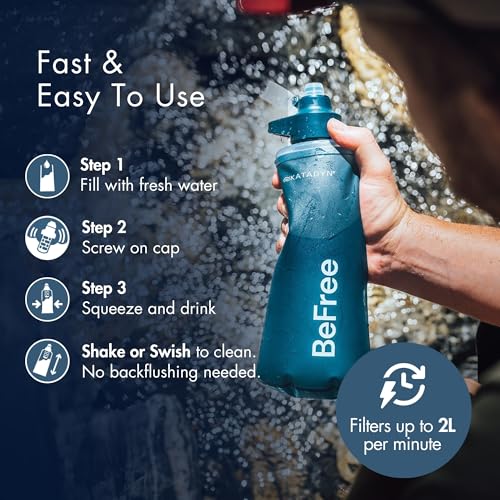 BeFree AC 2 Stage Filter Collapsible Travel Water Bottle 1L (New Model - Slate Blue)