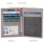 Polare Leather AirTag Passport Holder RFID Blocking Travel Bifold Wallet (Grey with AirTag Slot)