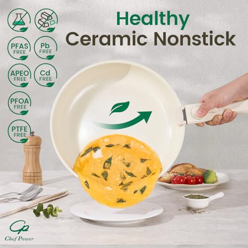 Ceramic Nonstick Pots and Pans Set 19 Piece with Detachable Handle (Light Blue)