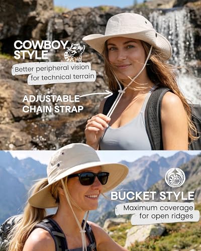 Sun Hats for Women Wide Brim Bucket Hat Ponytail Hole Outdoor UPF (Beige)
