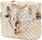 Large Beach Bag for Women (Brown-white)