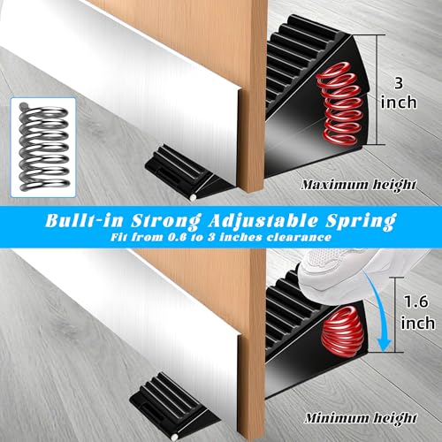Large Door Stopper Premium Spring Adjustable Rubber Wedge (Black-0ne)
