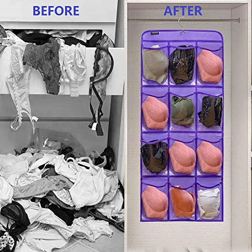 Dual Sided Hanging Shoe Organizer for Closet with Rotating Hanger Hanging Shoe Rack Holder with 24 Large Pockets (PURPLE)