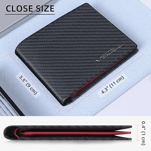 Mens Wallet Bifold RFID Protected with 2 ID Windows 8 Credit Card Slots 2 Cash Compartments (Black+Burgundy)