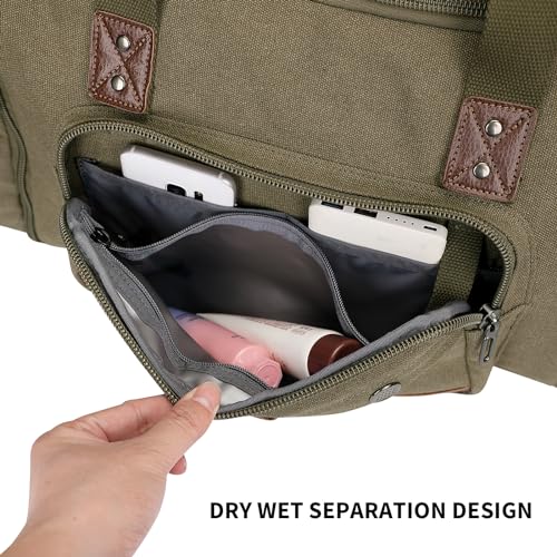 Canvas Duffle Bag for Men Expandable Convertible Travel Gym Duffel (Army Green)