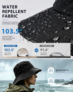 Water Resistant UPF 50+ Sun Bucket Hat Packable Brimmed for Women Men Black (One Size / Black)