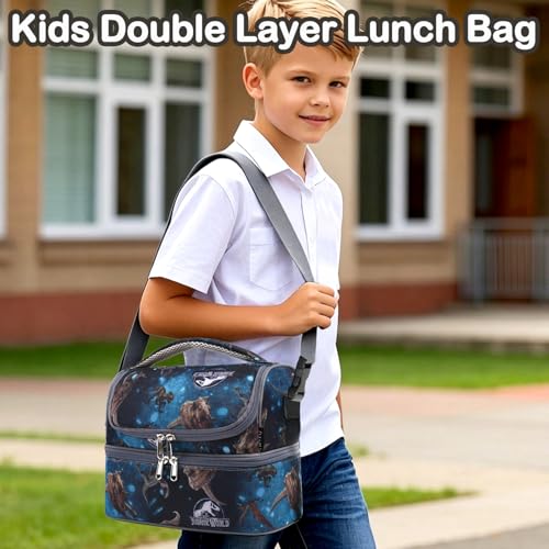 Double Decker Cooler Insulated Lunch Bag Large Tote for Boys (MyDinosa)