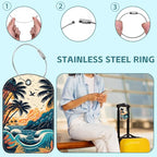2 Pack Cute Luggage Tag for Suitcases Summer Beach Leather Luggage Tags with Stainless Steel Loop Privacy Flap Name Tags (Summer Beach)