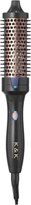 K&K Heated Curling Brush - 1.5 Inch Ceramic Tourmaline Ionic Volumizing Hot Brush for Root Volume & Loose Curls (Black)