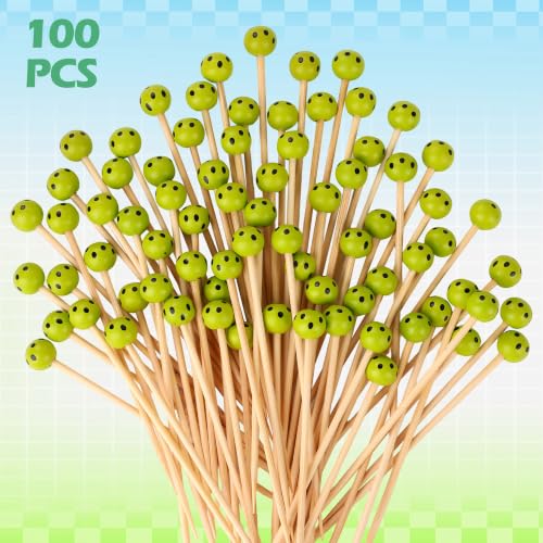 100 Pcs Pickleball Cocktail Picks Decorative Bamboo Cocktail Skewers (Pickleball)