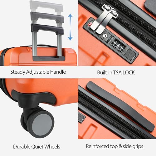 Hardside Expandable Carry On Luggage with Spinner Wheels & Built (Orange)