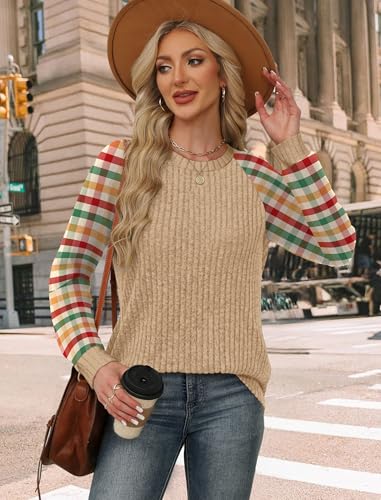 Womens Tops Winter Clothing for Women Long Sleeve Sweaters Fall Clothes Shirts Comfiest Airport Outfits Business Casual Travel Fall Fashion Must Have Plus Size (Small / 08-red Yellow Plaid)